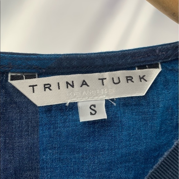 Trina Turk Linen Cotton V Neck Sleeveless Dress in Blue Size Small - Picture 3 of 4